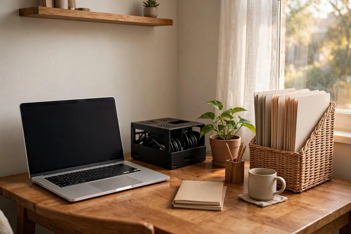 Tidy work-from-home desk corner